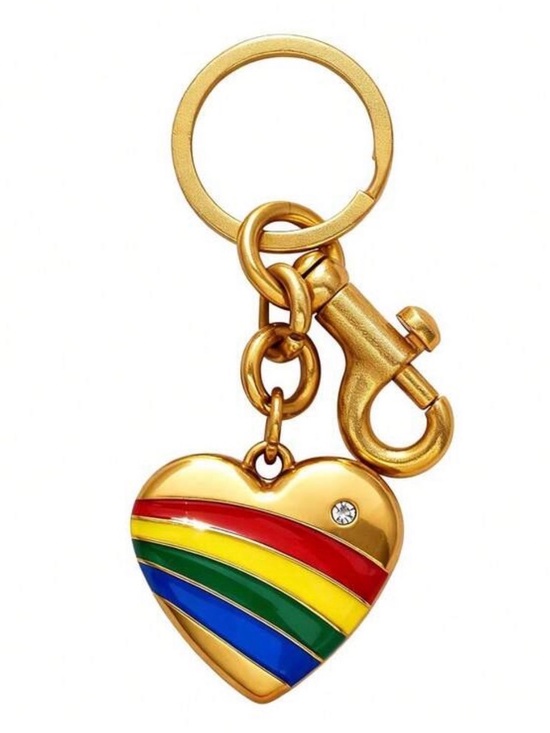 Accessories - •In Loving Color• Gold Heart Keychain Charm Rainbow Stripe Rhinestone Bag Charm
